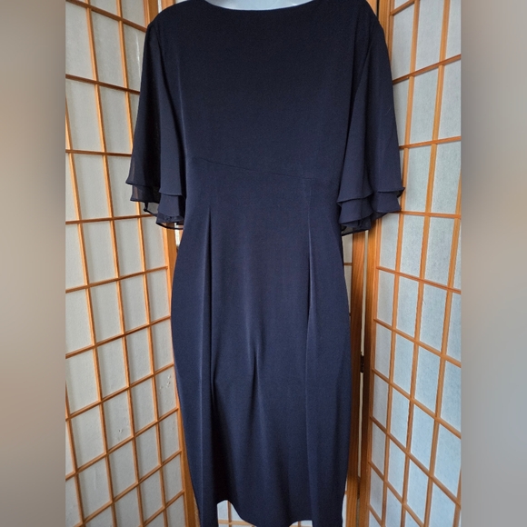NWT CONNECTED NAVY BLUE STRETCH POLYESTER ASYMMETRICAL SHEATH EVENING DRESS 12P - Picture 2 of 7